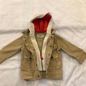 Genuine kids Oshkosh tan corduroy zip/snap jacket a cotton hoodie, size 18 M
